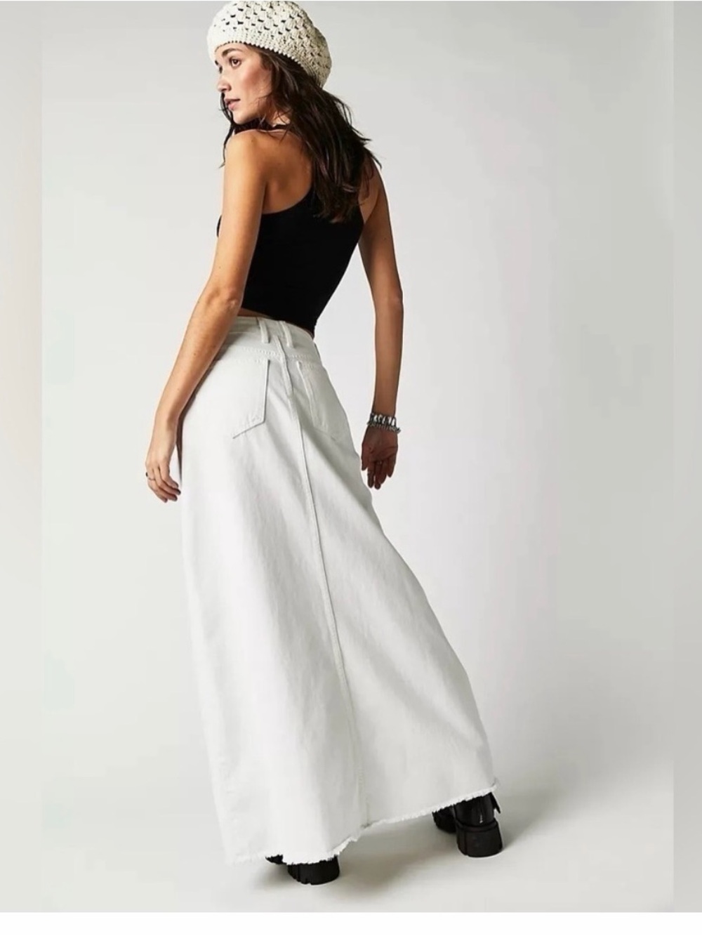 FREE PEOPLE We-The-Free White Denim Maxi Skirt, NWOT , size 8 - Picture 3 of 10